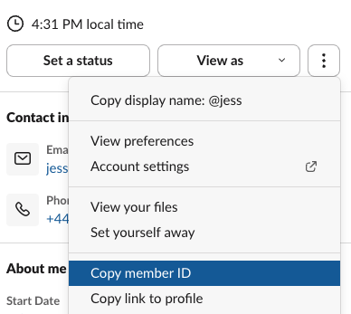 Slack UI locate member ID